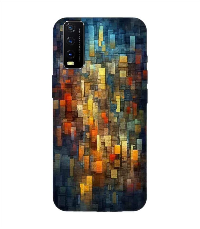 Printed Back Cover for Vivo Y20 Close Up Colorful Mosaic Squares Shapes