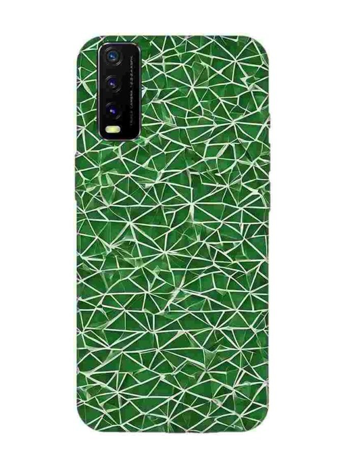 Printed Back Cover for Vivo Y20 Close Up Green White Geometric Pattern