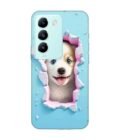 Printed Back Cover for Vivo Y200E (5G) Close Up Dog Looking Out Hole Wall