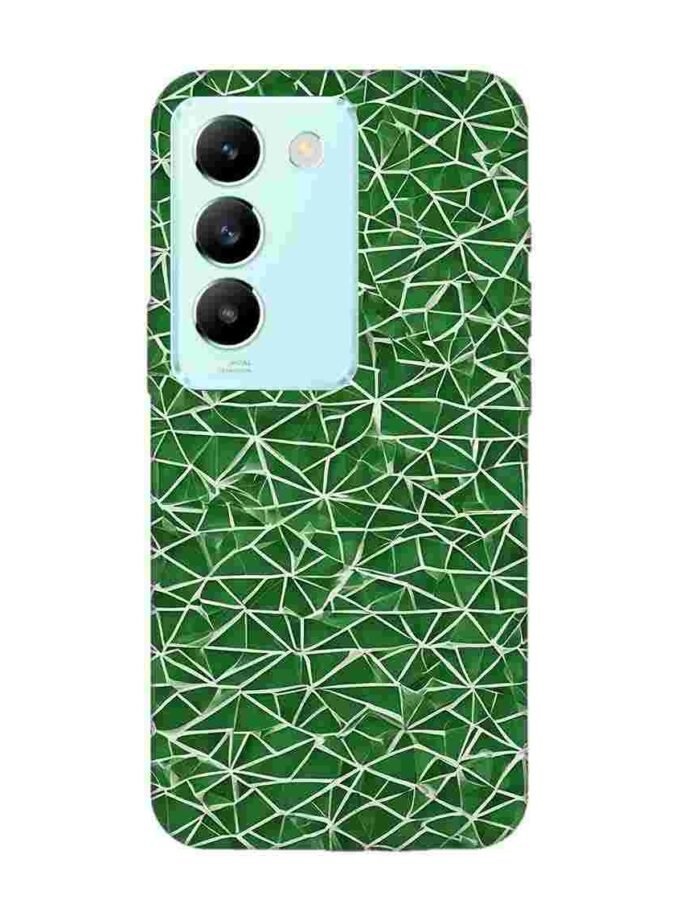 Printed Back Cover for Vivo Y200E (5G) Close Up Green White Geometric Pattern
