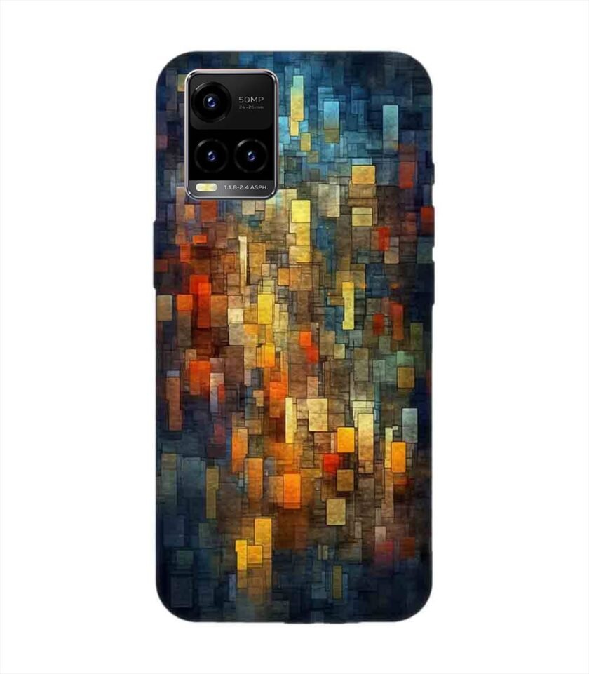 Printed Back Cover for Vivo Y21 Close Up Colorful Mosaic Squares Shapes