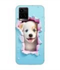 Printed Back Cover for Vivo Y21E Close Up Dog Looking Out Hole Wall