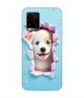 Printed Back Cover for Vivo Y21T Close Up Dog Looking Out Hole Wall