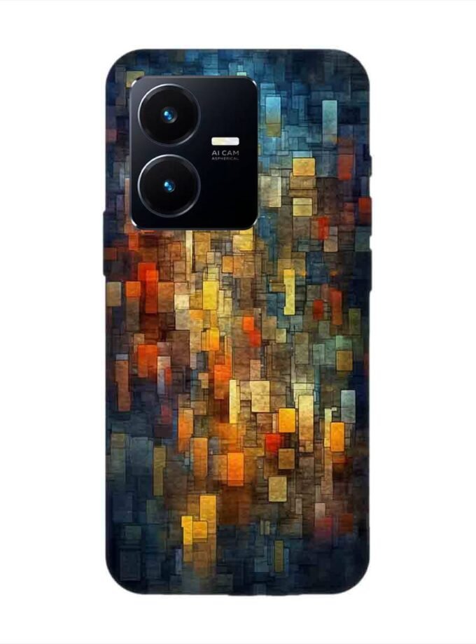 Printed Back Cover for Vivo Y22 Close Up Colorful Mosaic Squares Shapes