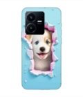 Printed Back Cover for Vivo Y22 Close Up Dog Looking Out Hole Wall