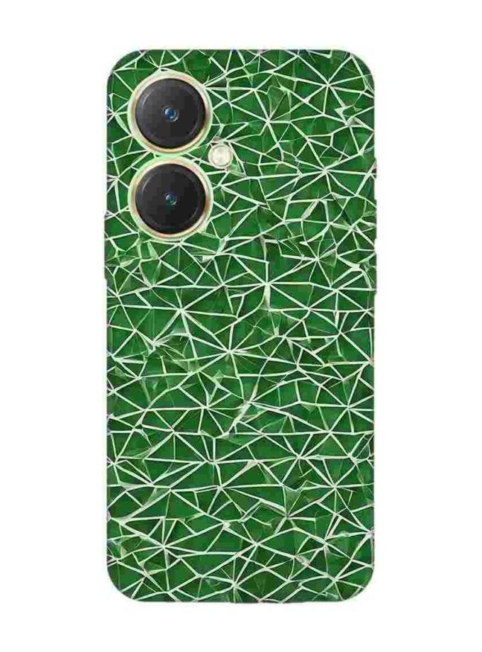 Printed Back Cover for Vivo Y27 Close Up Green White Geometric Pattern