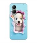Printed Back Cover for Vivo Y28 (5G) Close Up Dog Looking Out Hole Wall