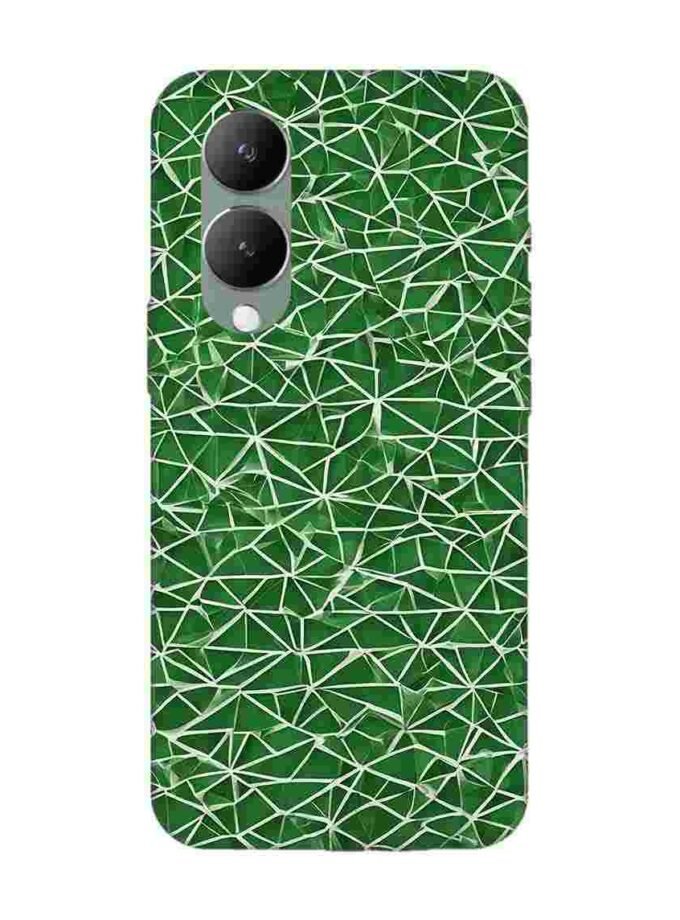 Printed Back Cover for Vivo Y28 (5G) Close Up Green White Geometric Pattern