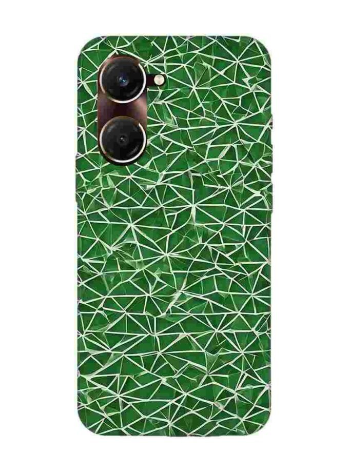 Printed Back Cover for Vivo Y28S (5G) Close Up Green White Geometric Pattern