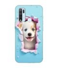 Printed Back Cover for Vivo Y30 Close Up Dog Looking Out Hole Wall