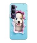 Printed Back Cover for Vivo Y300 (5G) Close Up Dog Looking Out Hole Wall