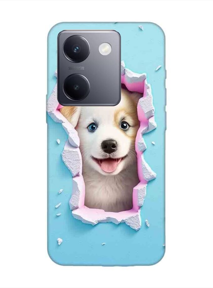 Printed Back Cover for Vivo Y300 Plus (5G) Close Up Dog Looking Out Hole Wall