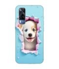 Printed Back Cover for Vivo Y31 Close Up Dog Looking Out Hole Wall