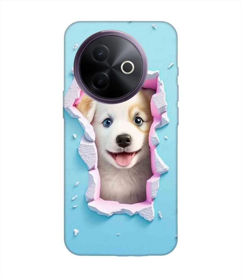 Custom Printed Case Cover for Vivo Y39 (5G) close up dog looking out hole wall