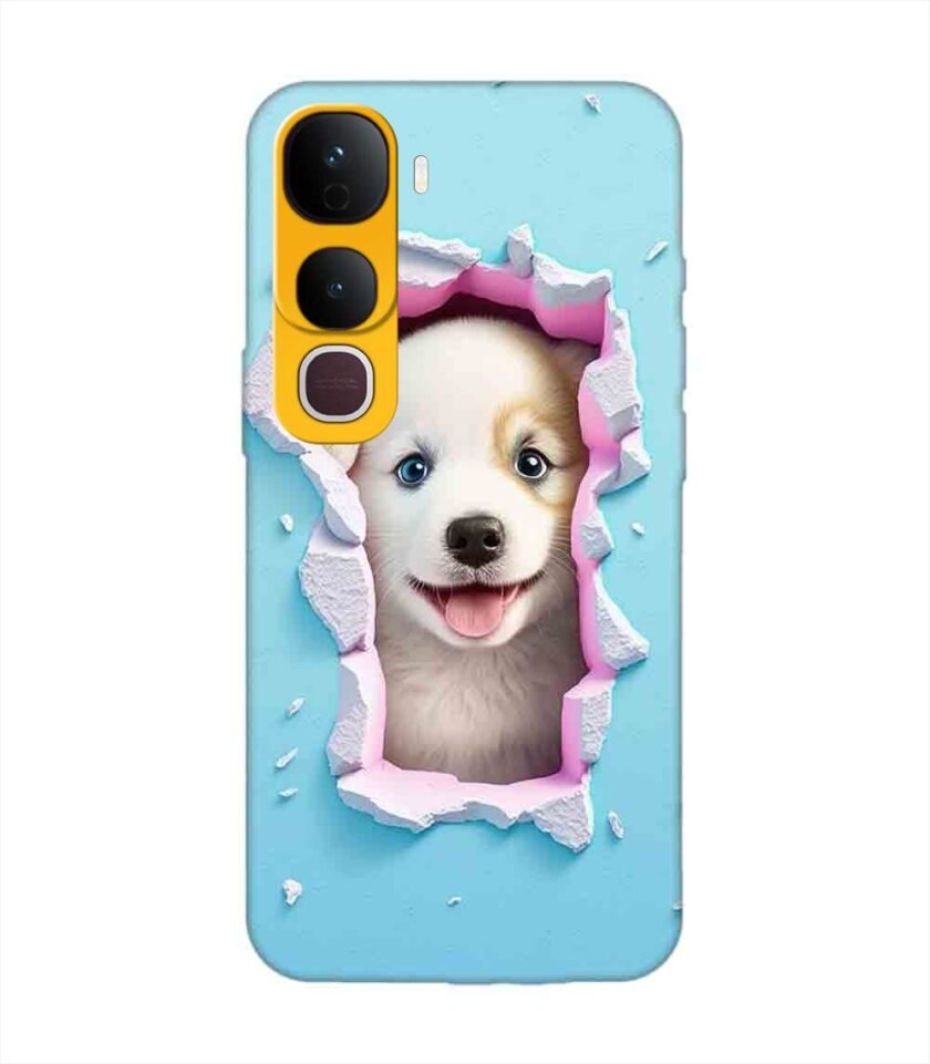 Custom Printed Case Cover for Vivo Y400 Pro (5G) close up dog looking out hole wall