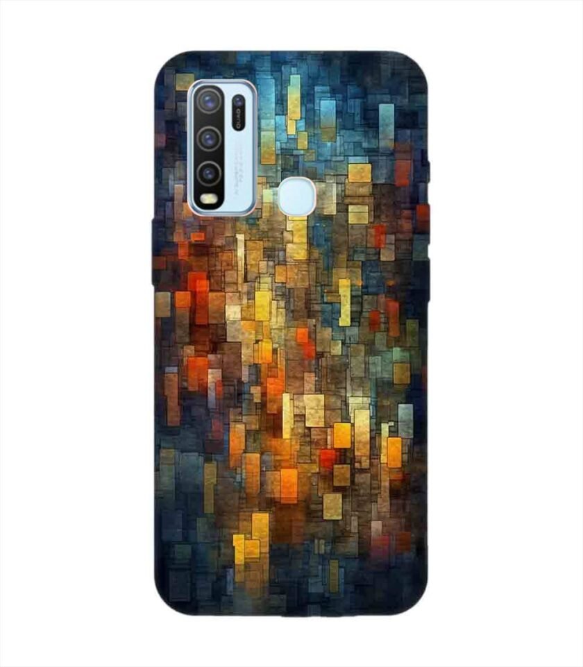 Printed Back Cover for Vivo Y50 Close Up Colorful Mosaic Squares Shapes