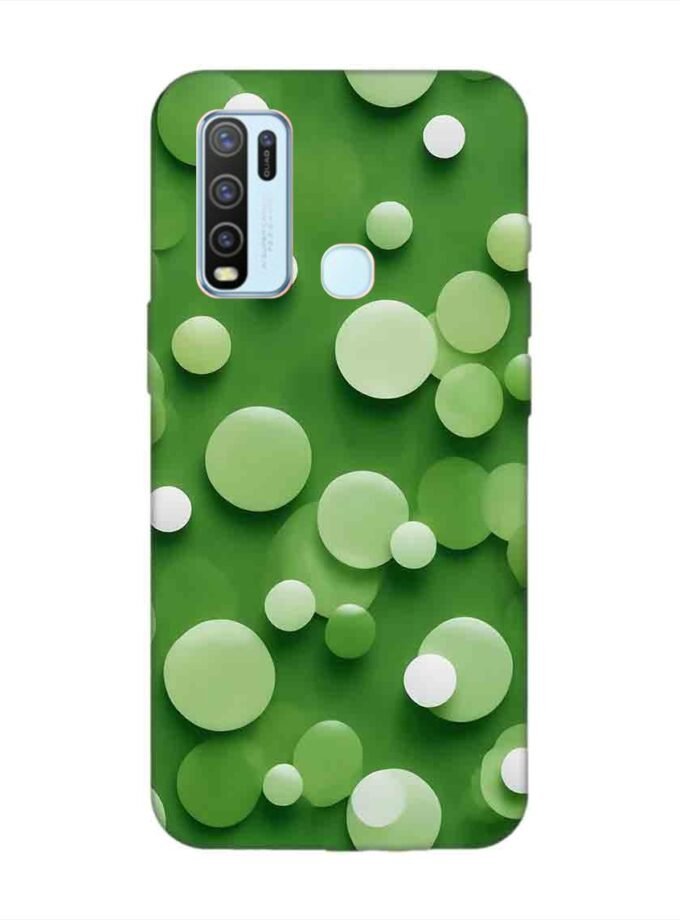 Printed Back Cover for Vivo Y50 Close Up Green Background With White Polka Dots