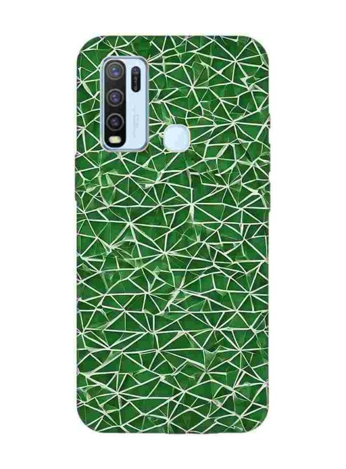 Printed Back Cover for Vivo Y50 Close Up Green White Geometric Pattern