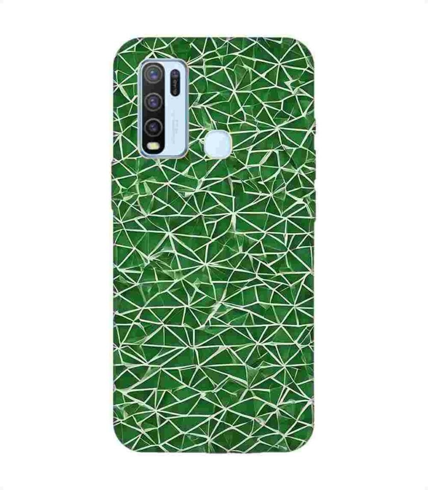 Printed Back Cover for Vivo Y50 Close Up Green White Geometric Pattern