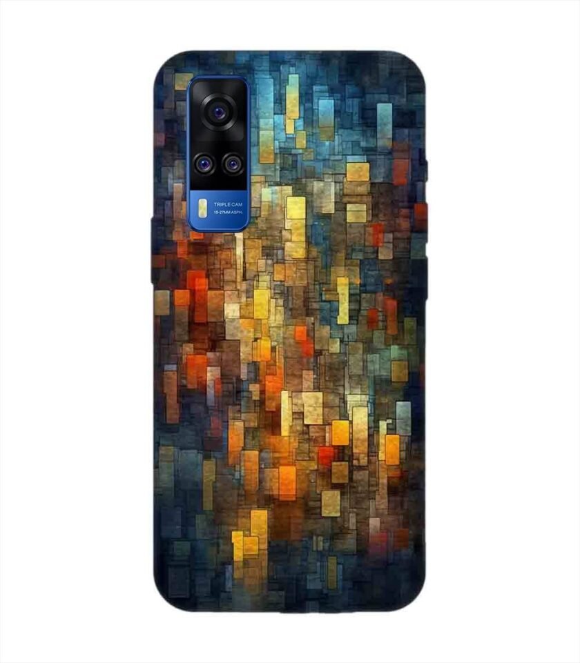 Printed Back Cover for Vivo Y51A Close Up Colorful Mosaic Squares Shapes