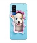 Printed Back Cover for Vivo Y51A Close Up Dog Looking Out Hole Wall