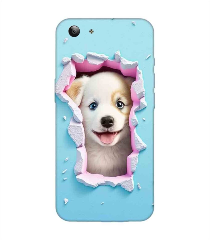 Printed Back Cover for Vivo Y53 Close Up Dog Looking Out Hole Wall