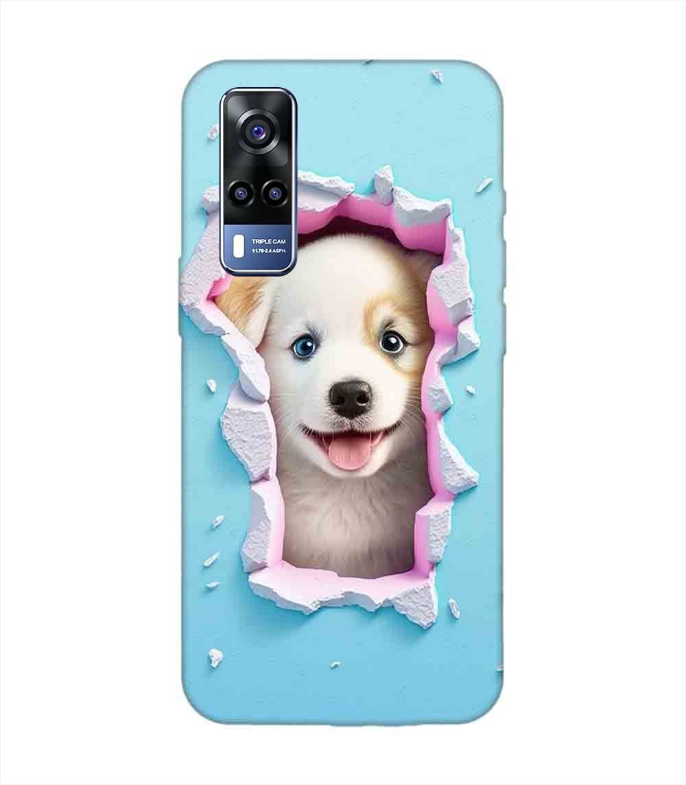 Printed Back Cover for Vivo Y53S Close Up Dog Looking Out Hole Wall