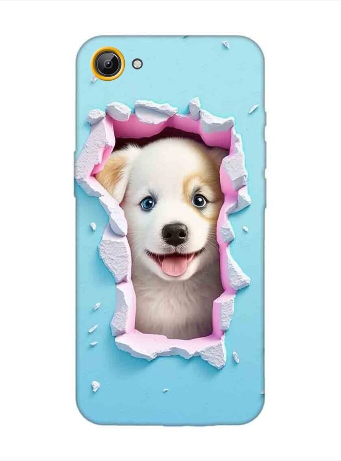 Printed Back Cover for Vivo Y65 Close Up Dog Looking Out Hole Wall