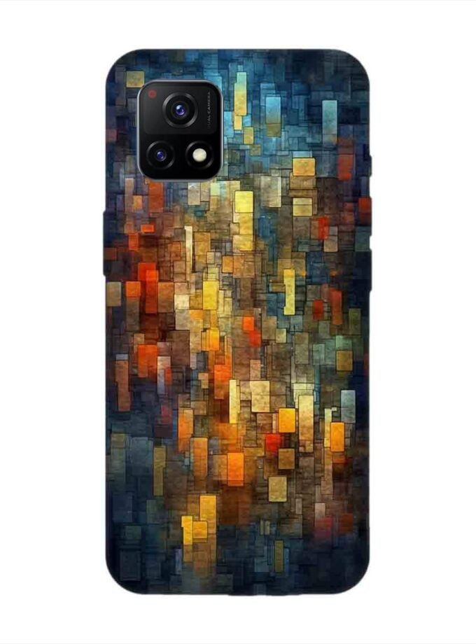 Printed Back Cover for Vivo Y72 (5G) Close Up Colorful Mosaic Squares Shapes