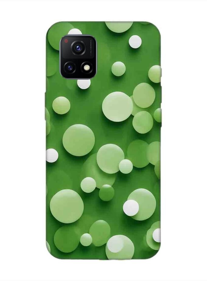 Printed Back Cover for Vivo Y72 (5G) Close Up Green Background With White Polka Dots