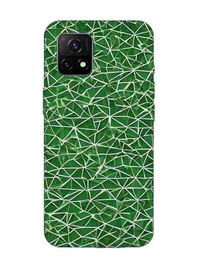 Printed Back Cover for Vivo Y72 (5G) Close Up Green White Geometric Pattern