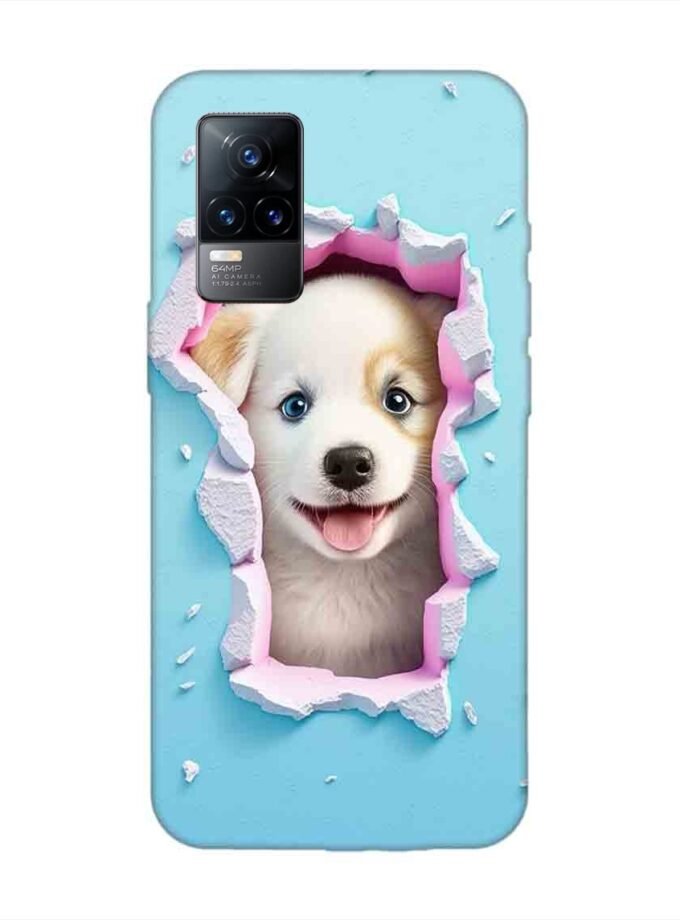 Printed Back Cover for Vivo Y73 Close Up Dog Looking Out Hole Wall