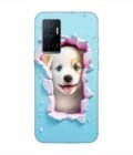 Printed Back Cover for Vivo Y75 (4G) Close Up Dog Looking Out Hole Wall