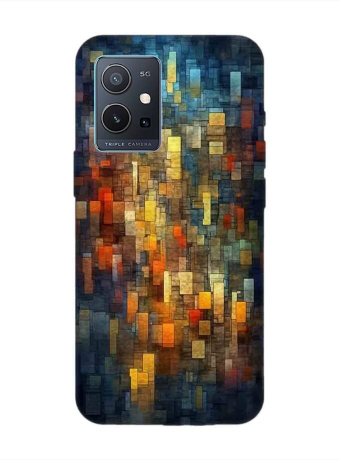 Printed Back Cover for Vivo Y75 (5G) Close Up Colorful Mosaic Squares Shapes