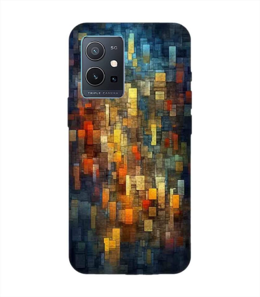 Printed Back Cover for Vivo Y75 (5G) Close Up Colorful Mosaic Squares Shapes