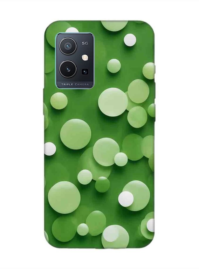 Printed Back Cover for Vivo Y75 (5G) Close Up Green Background With White Polka Dots