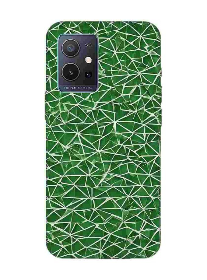 Printed Back Cover for Vivo Y75 (5G) Close Up Green White Geometric Pattern