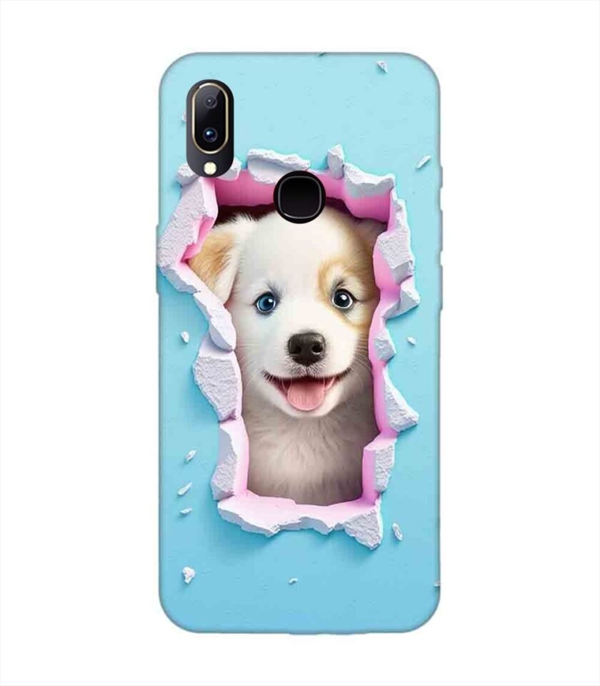 Printed Back Cover for Vivo Y83 Pro Close Up Dog Looking Out Hole Wall