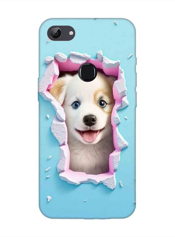 Printed Back Cover for Vivo Y83 Close Up Dog Looking Out Hole Wall