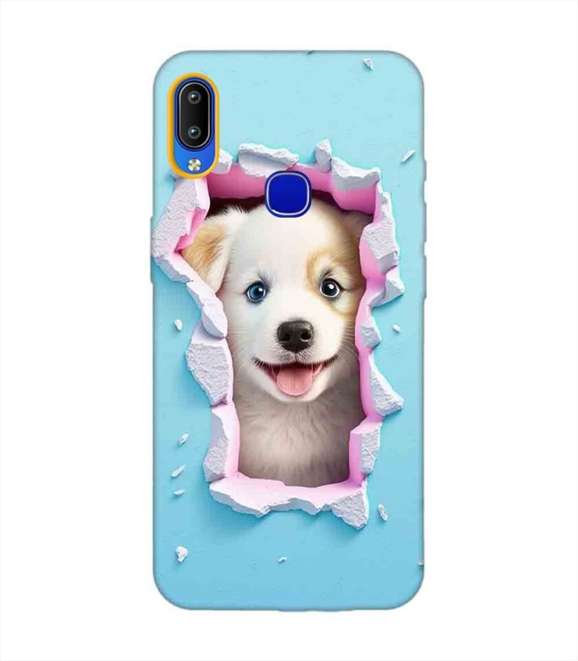 Printed Back Cover for Vivo Y85 Close Up Dog Looking Out Hole Wall