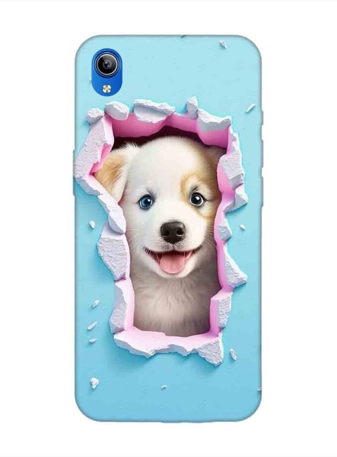 Printed Back Cover for Vivo Y90 Close Up Dog Looking Out Hole Wall