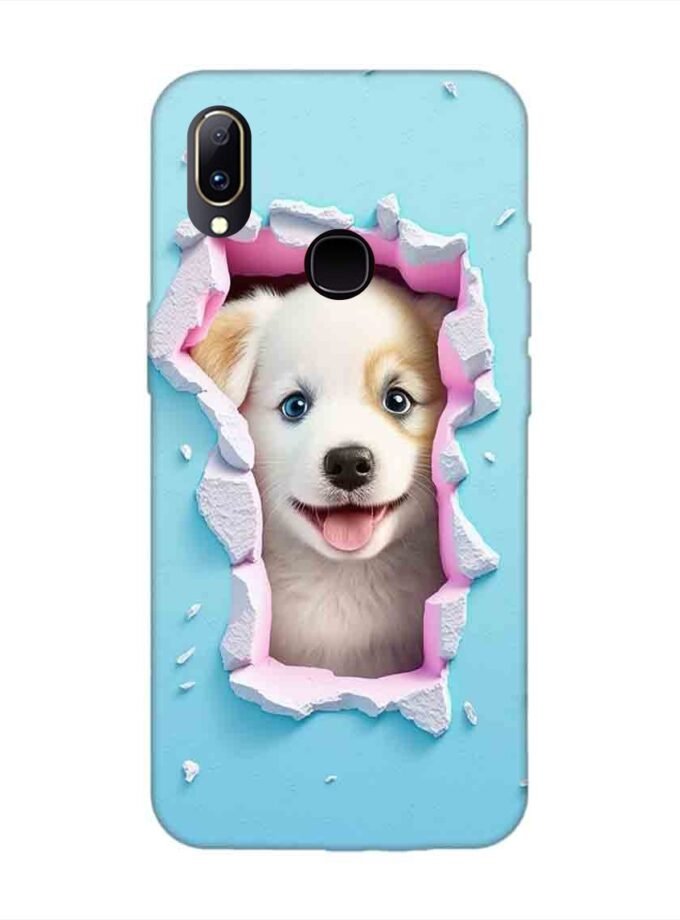 Printed Back Cover for Vivo Y95 Close Up Dog Looking Out Hole Wall