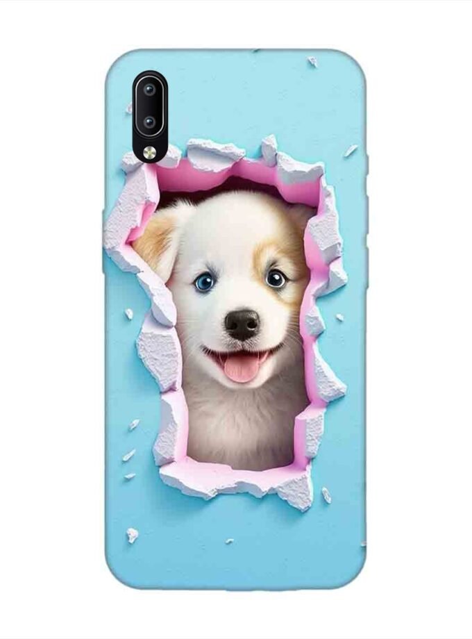 Printed Back Cover for Vivo Y97 Close Up Dog Looking Out Hole Wall
