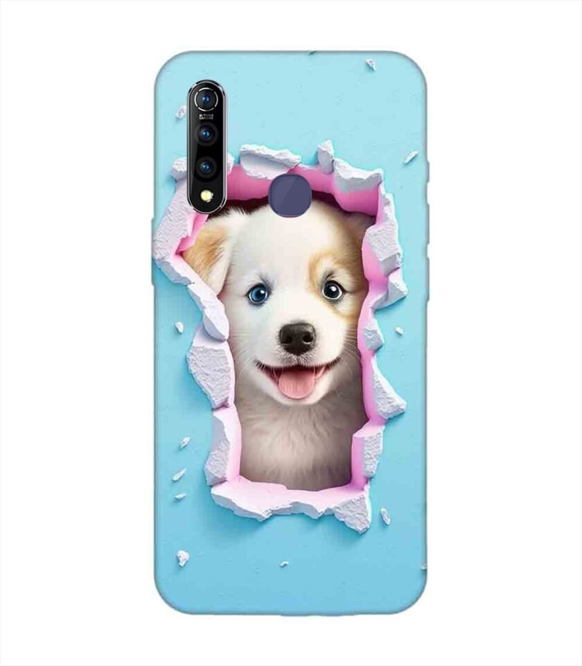Printed Back Cover for Vivo Z1 Pro Close Up Dog Looking Out Hole Wall
