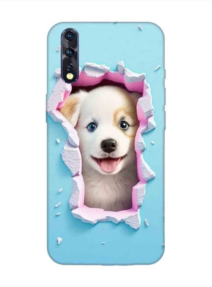 Printed Back Cover for Vivo Z1X Close Up Dog Looking Out Hole Wall