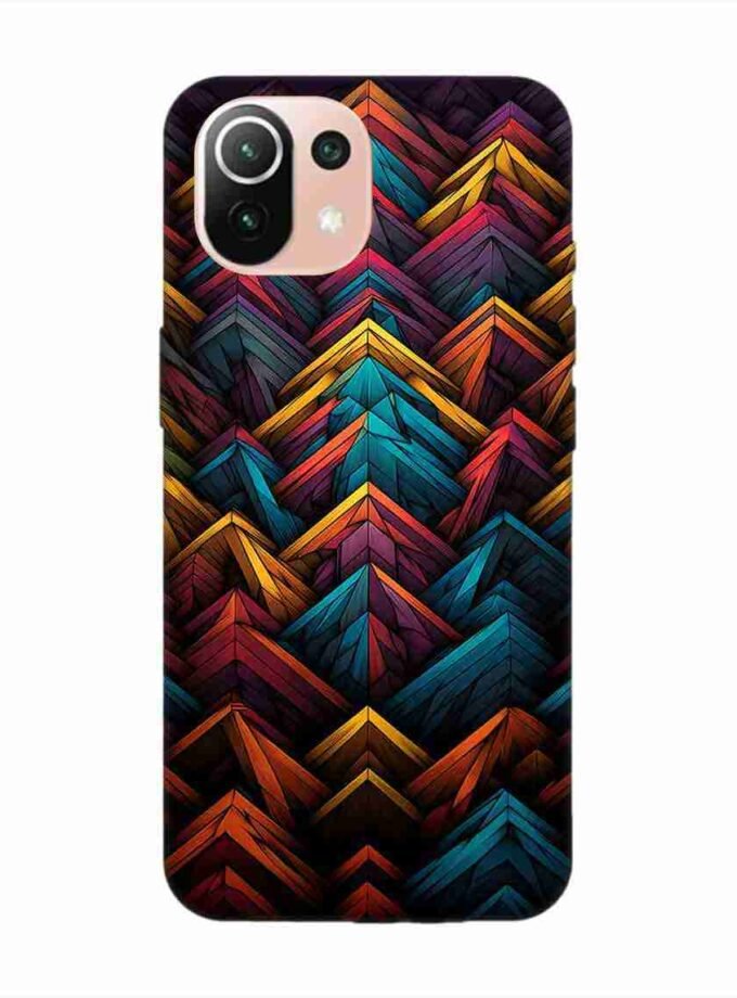 Custom Printed Case Cover for Xiaomi Mi 11 Lite Ne (5G) Close Up Colorful Pattern Triangles Black Background