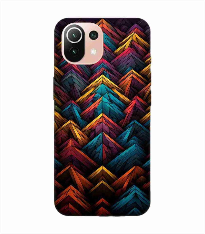 Custom Printed Case Cover for Xiaomi Mi 11 Lite Ne (5G) Close Up Colorful Pattern Triangles Black Background