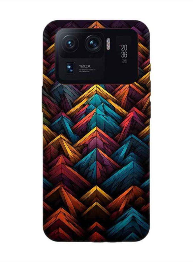 Custom Printed Case Cover for Xiaomi Mi 11 Ultra Close Up Colorful Pattern Triangles Black Background