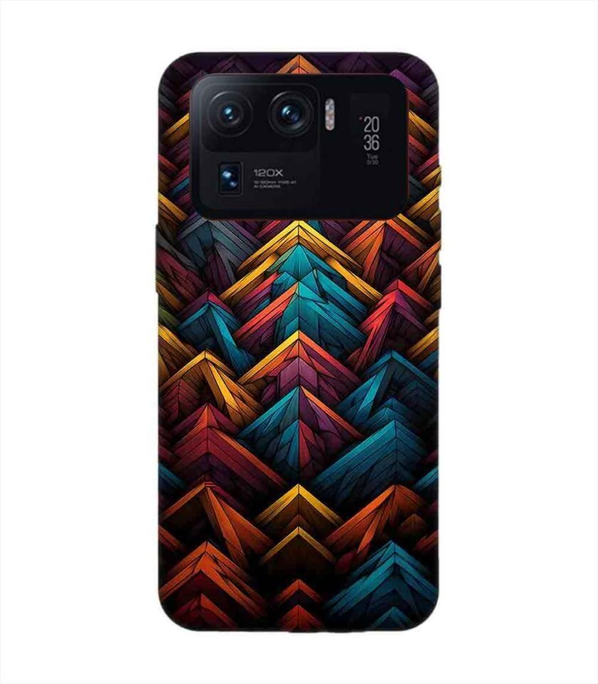 Custom Printed Case Cover for Xiaomi Mi 11 Ultra Close Up Colorful Pattern Triangles Black Background