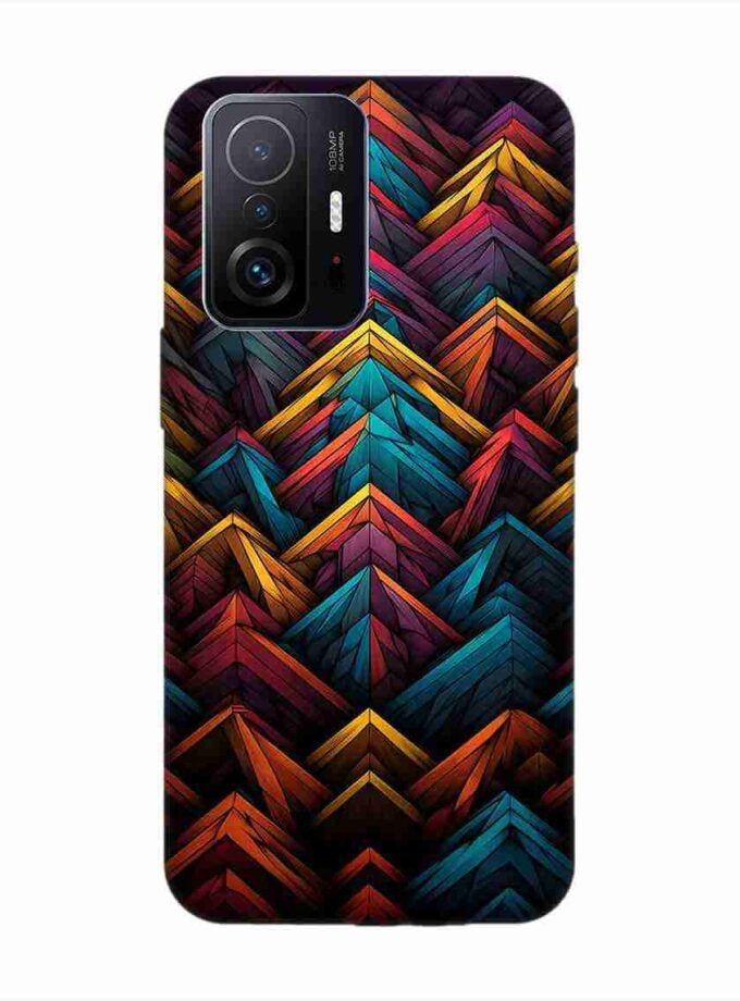Custom Printed Case Cover for Xiaomi Mi 11T Pro (5G) Close Up Colorful Pattern Triangles Black Background